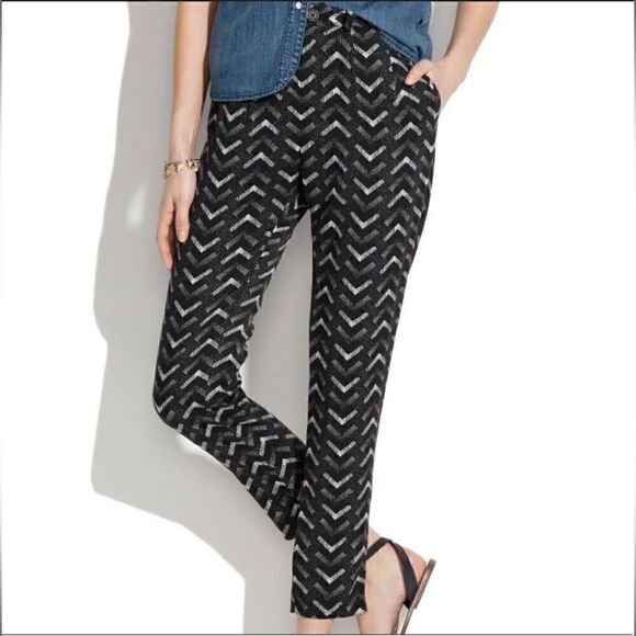 Madewell Pants - MADEWELL Delancey Printed Trouser Pants Black White Women’s Size 10